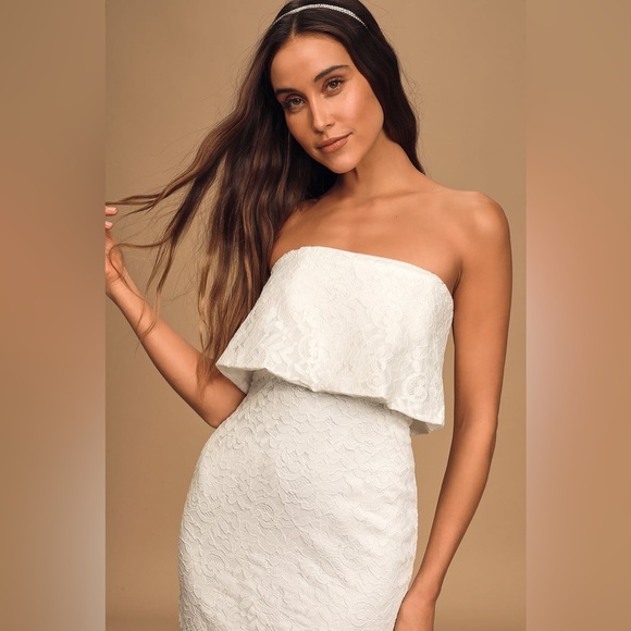 NWT LULUS LET’S GO OUT TONIGHT WHITE LACE STRAPLESS BODY CON DRESS SIZE MEDIUM - Picture 4 of 16